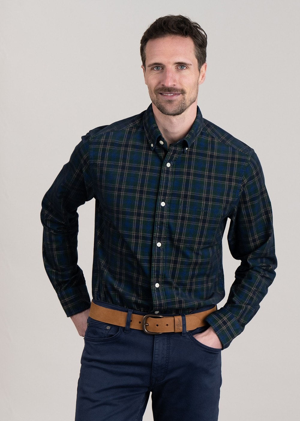 Cord Check Shirt - Forest Green - 3