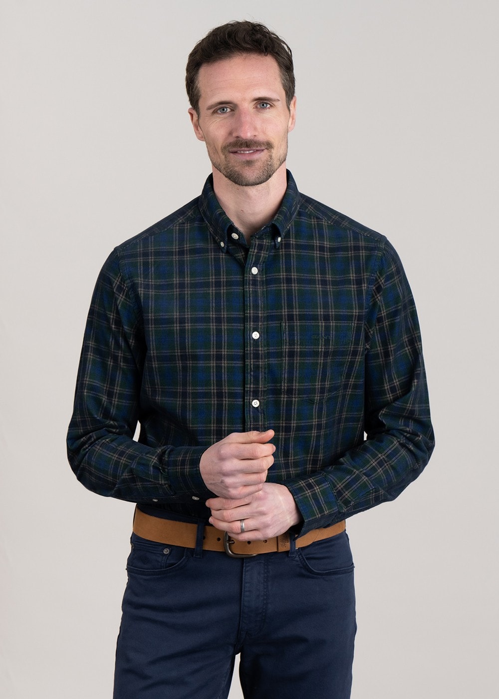 Cord Check Shirt - Forest Green - 4