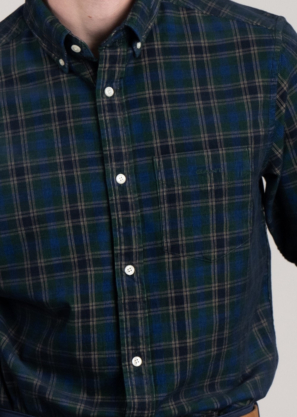 Cord Check Shirt - Forest Green - 5