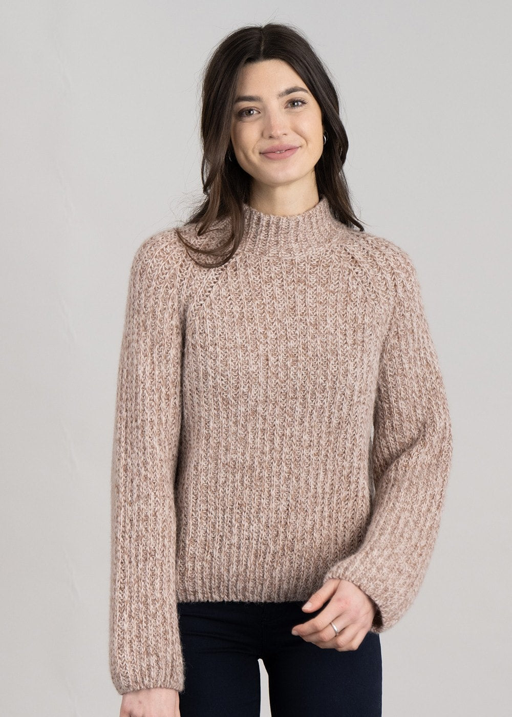 Textured Stand Collar Knit - Salmon Pink - 1