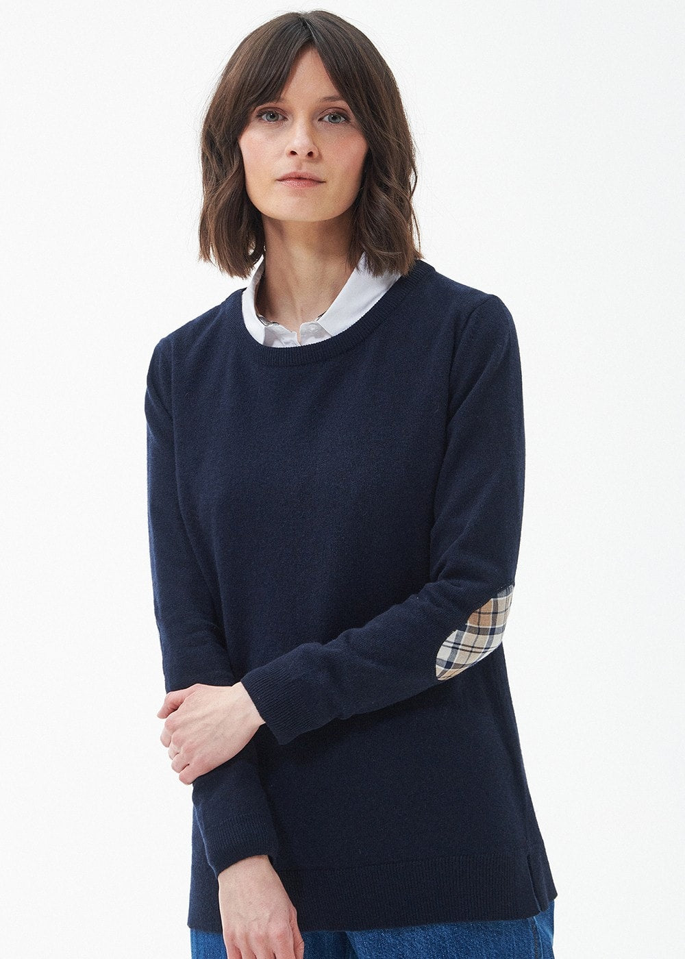 Pendle Crew Neck Sweater - Navy and Fawn - 1