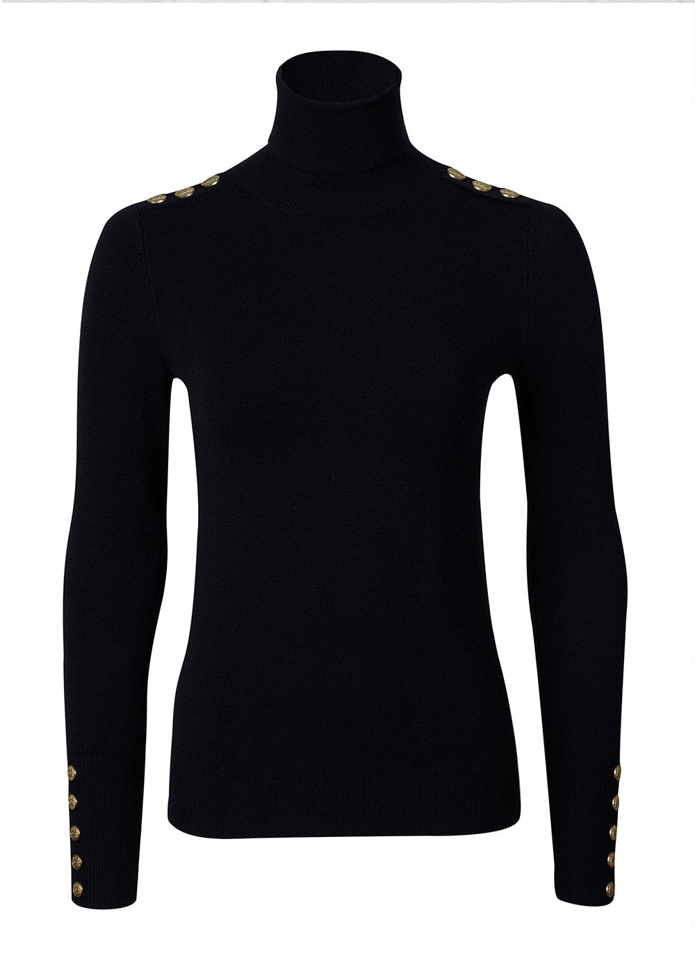 Buttoned Knit Roll Neck - Black - 3