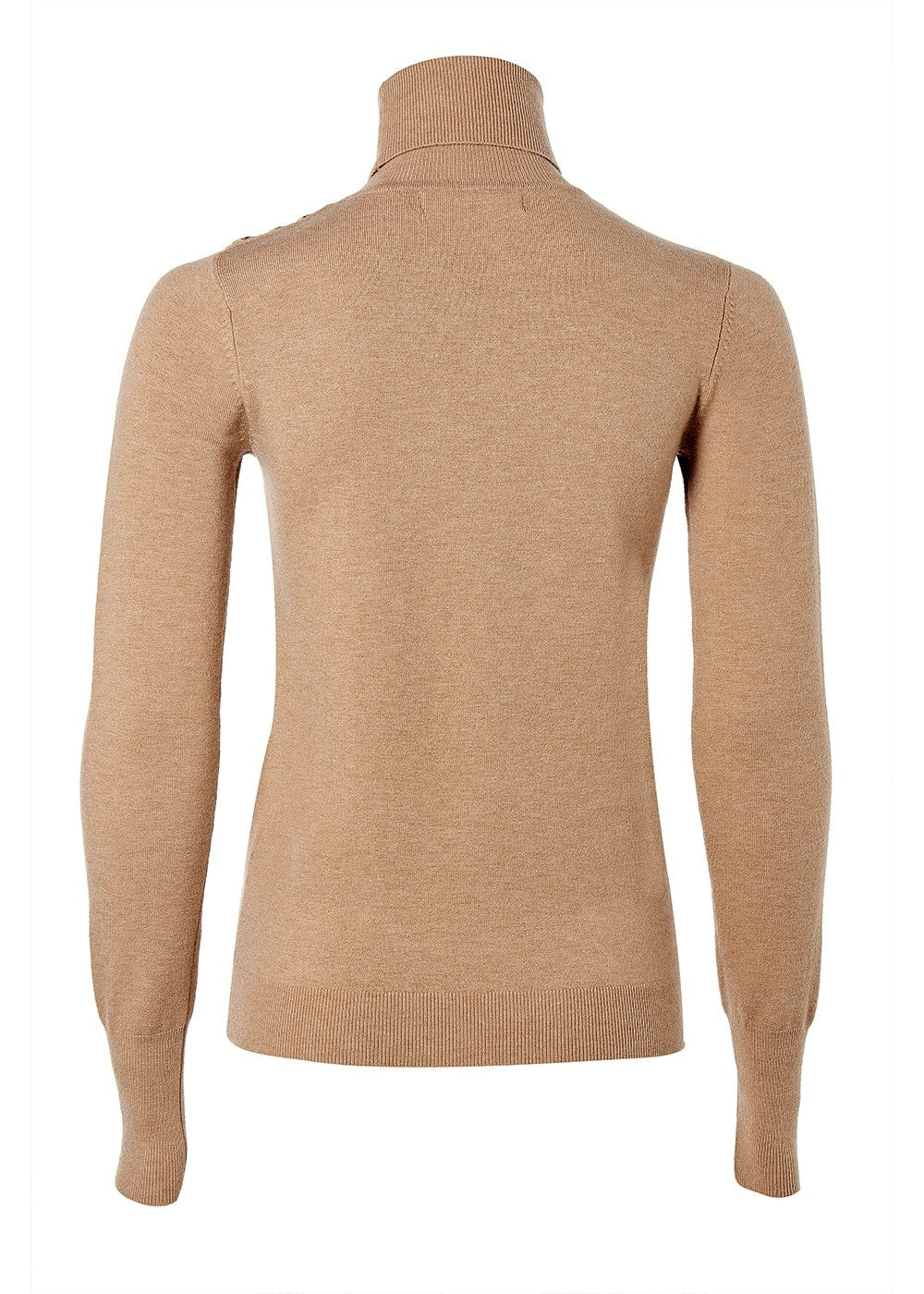 Buttoned Knit Roll Neck - Dark Camel - 4