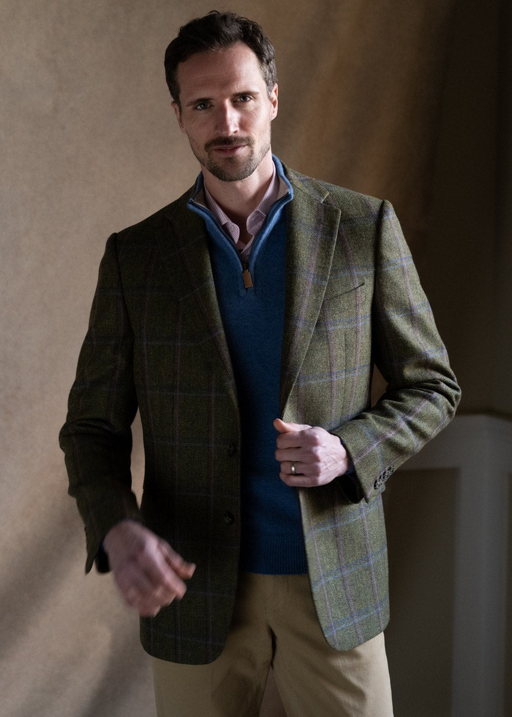 Alnmouth Tweed Jacket - Moss Green with Navy and Burgundy Check - 2