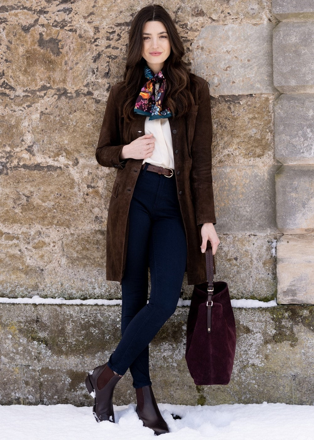 Long Suede Coat - Brown - 2