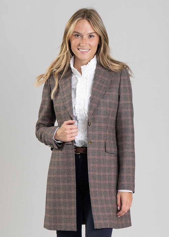 Highgrove Long Jacket - Plum Houndstooth - 1