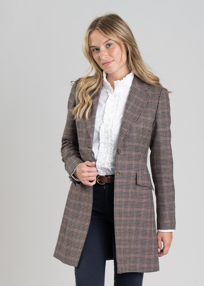 Highgrove Long Jacket - Plum Houndstooth - 6