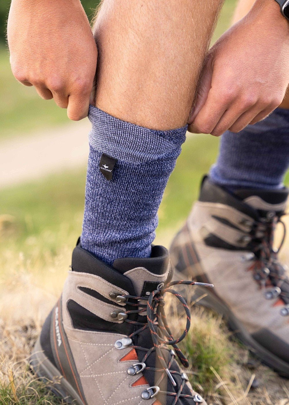 Raynham Waterproof All Weather Mid Socks - Navy Blue and Grey Marl - 2