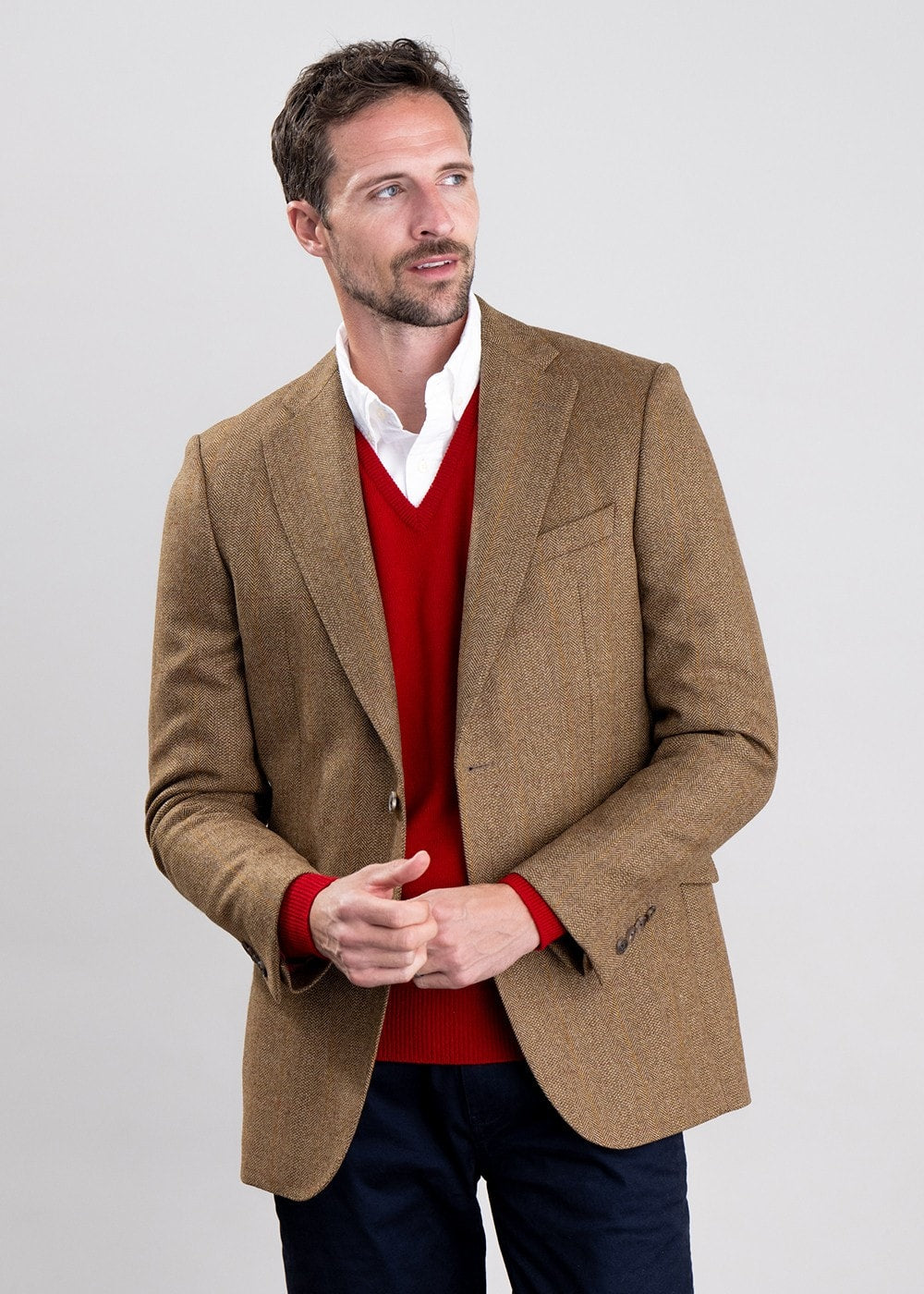 Heatherslaw Tweed Jacket - Earth Brown with Red and Gold Overcheck - 5