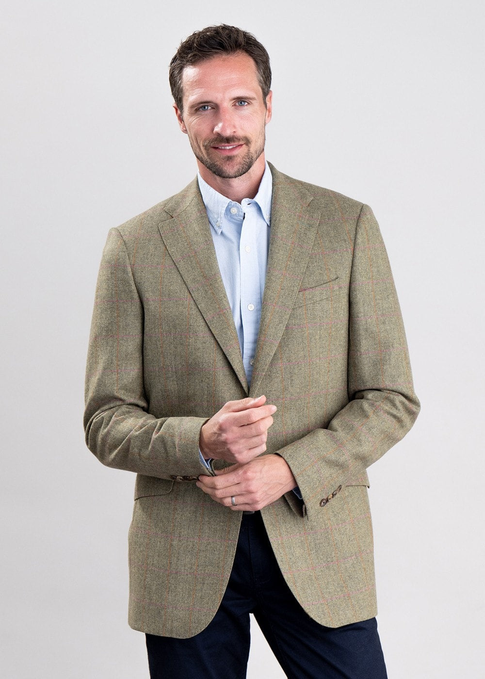 Wooler Tweed Jacket - Camel and Green Twill with Gold and Pink Check - 1