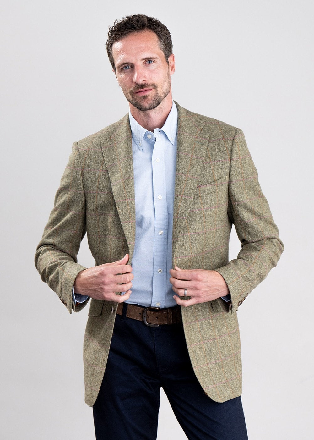 Wooler Tweed Jacket - Camel and Green Twill with Gold and Pink Check - 3