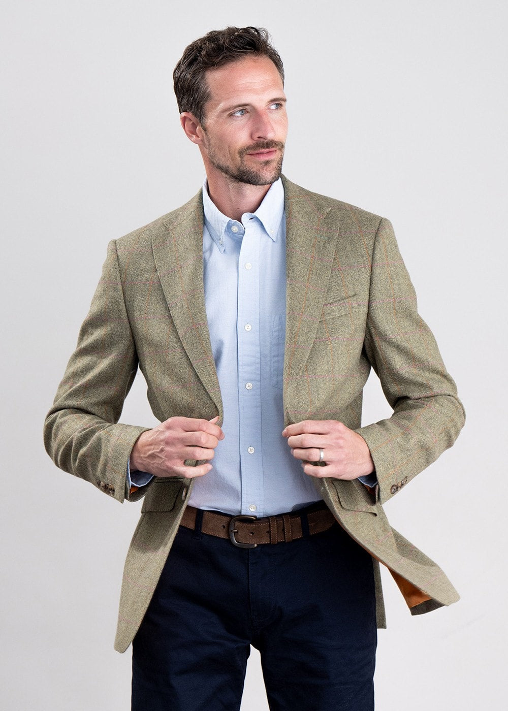 Wooler Tweed Jacket - Camel and Green Twill with Gold and Pink Check - 4