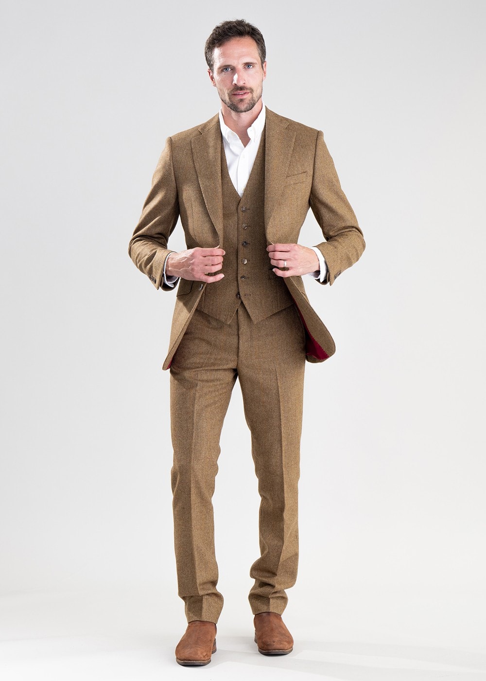 Heatherslaw Tweed Waistcoat - Earth Brown with Red and Gold Overcheck - 5