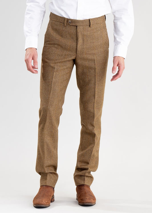 Heatherslaw Tweed Trousers - Earth Brown with Red and Gold Overcheck - 1