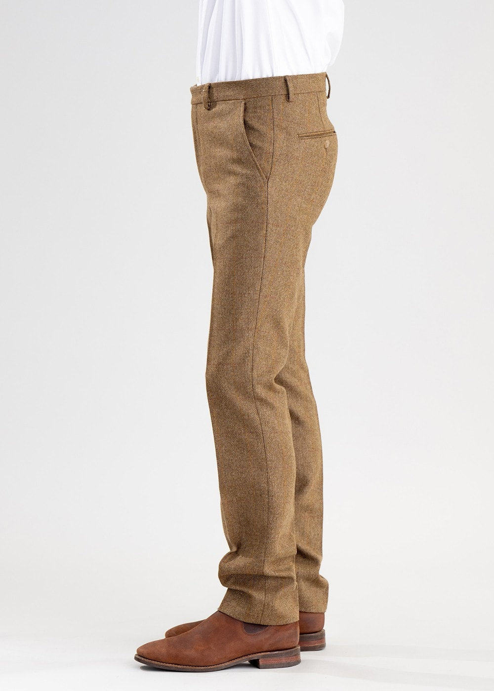 Heatherslaw Tweed Trousers - Earth Brown with Red and Gold Overcheck - 3