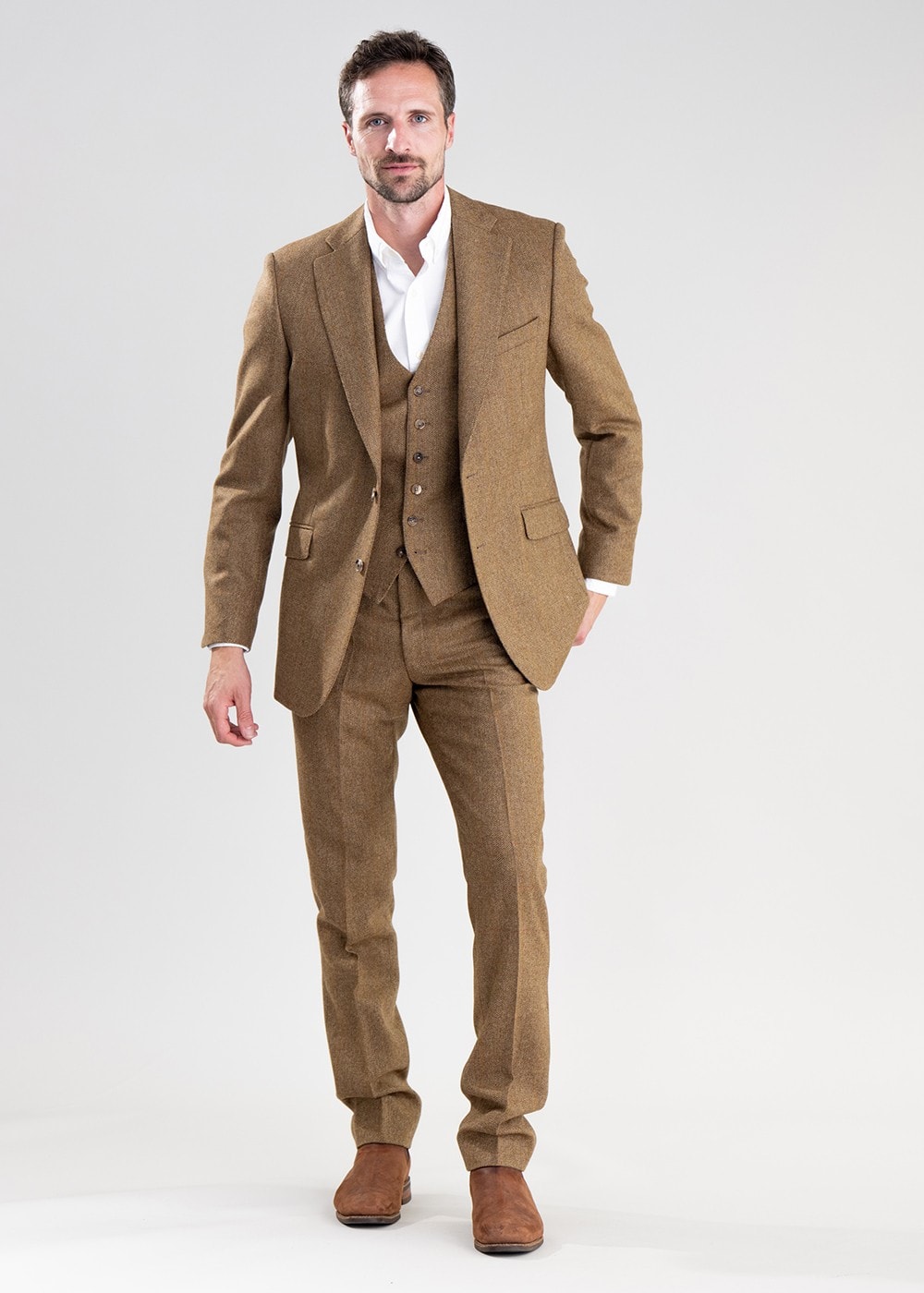 Heatherslaw Tweed Trousers - Earth Brown with Red and Gold Overcheck - 5