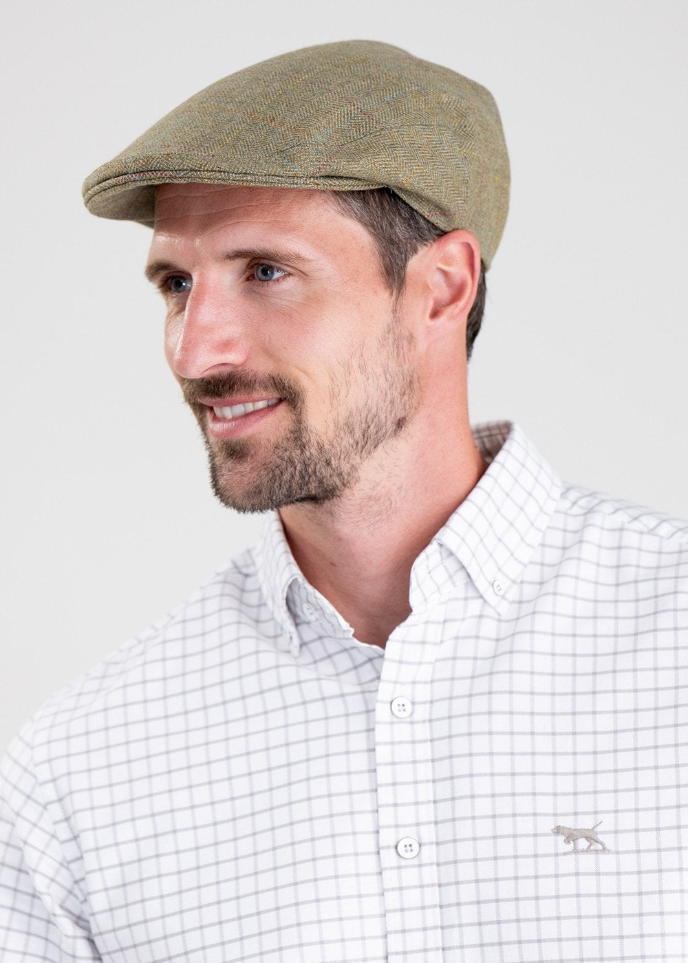 Rutherford Tweed Cap - Soft Moorland with Gold, Sky and Rust Check - 2