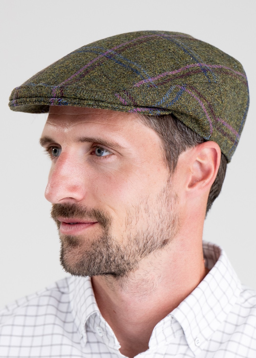 Alnmouth Tweed Cap - Moss Green with Navy and Burgundy Check - 3