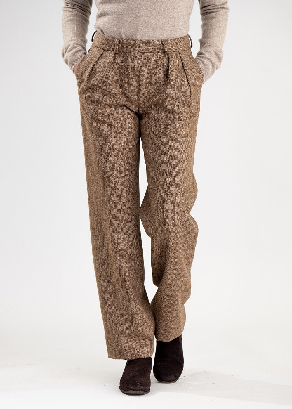 Twill Wide Leg Trousers - Kensington Herringbone - 1