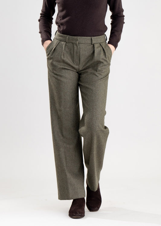 Twill Wide Leg Trousers - Penistone Herringbone - 1