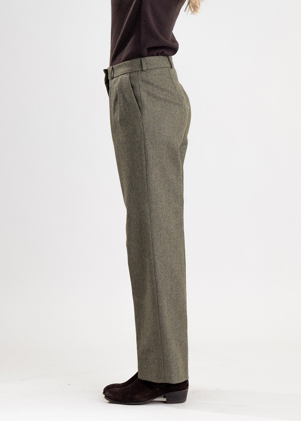 Twill Wide Leg Trousers - Penistone Herringbone - 3