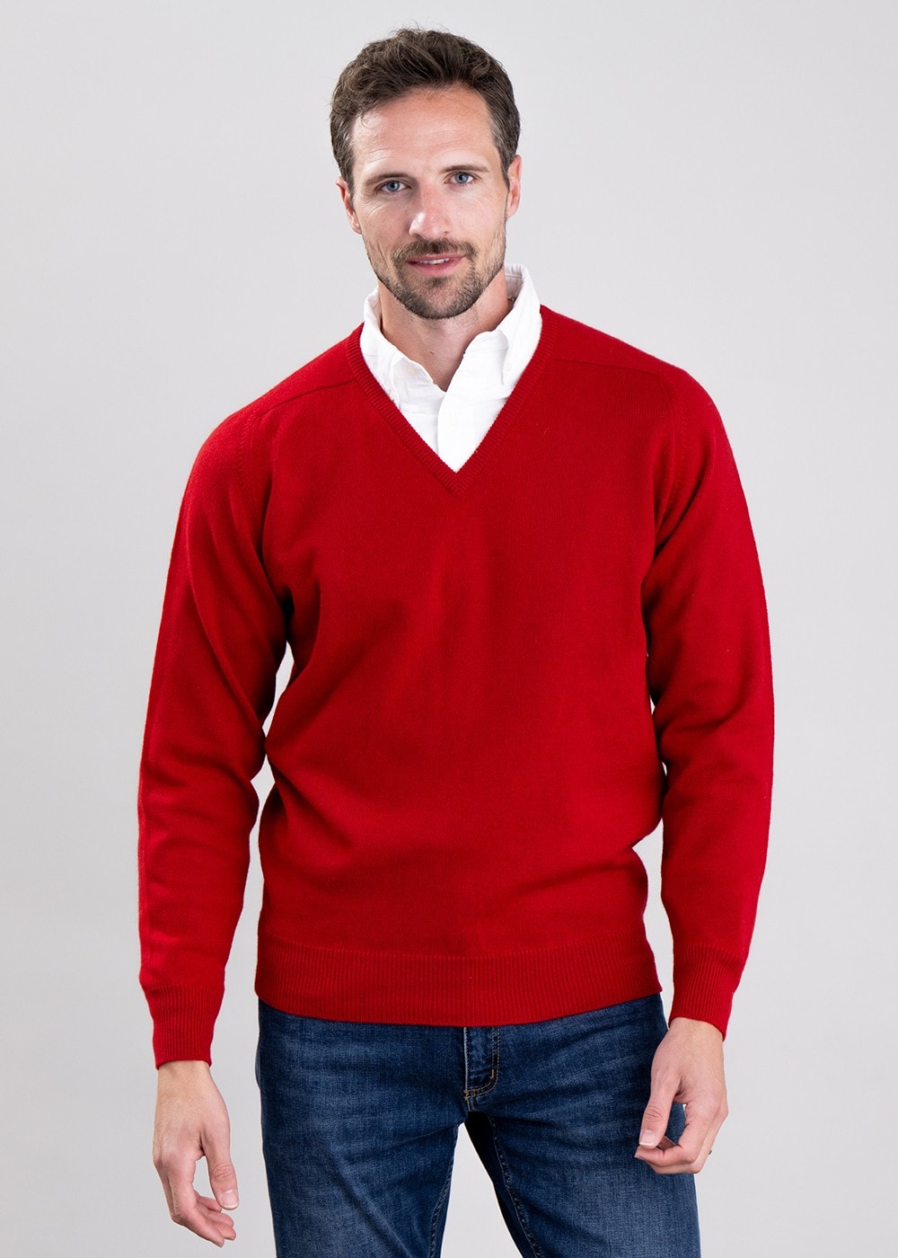 Leven 2 Ply Lambswool V-Neck - Dubonnet - 1