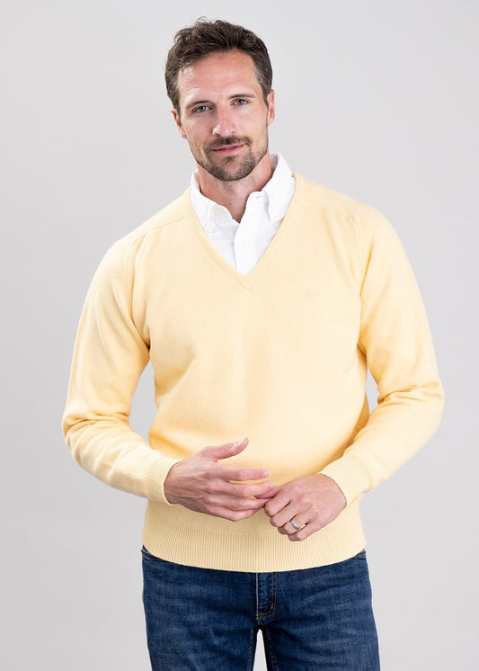 Leven 2 Ply Lambswool V-Neck - Solar - 1