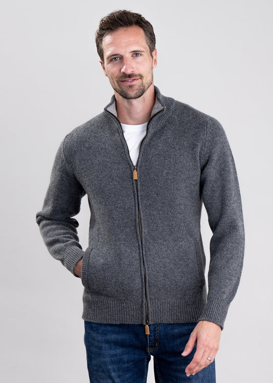 Lambswool 4 Ply Plain Jacket - Cliff with Flannel - 1