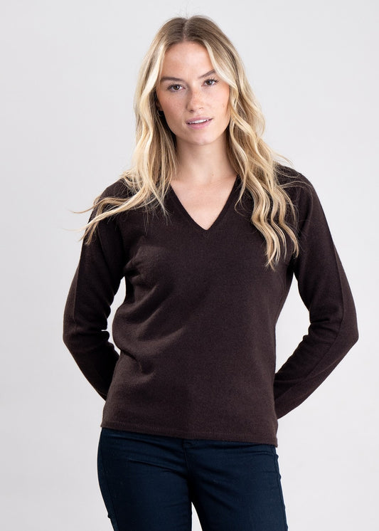 Millie Cashmere Vee Neck - Ebony - 1