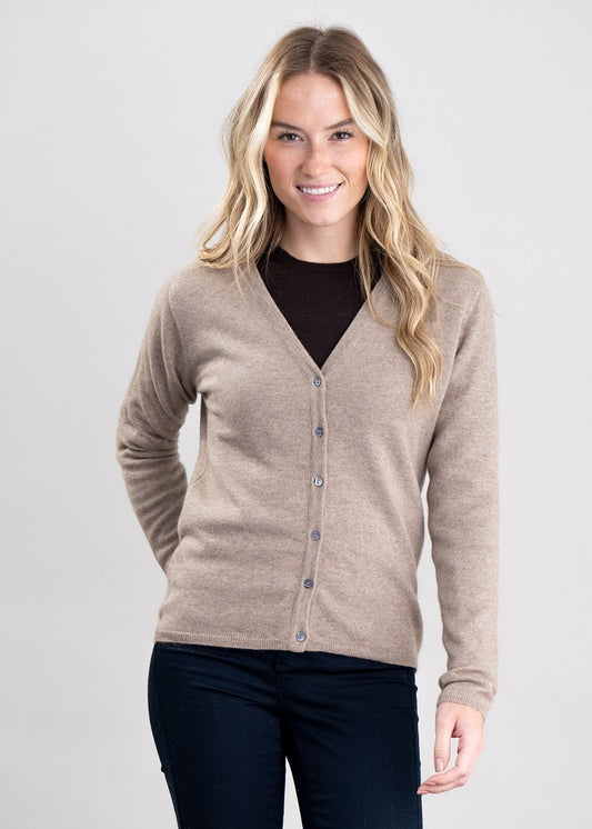 Millie Cashmere Vee Cardigan - Dark Natural - 1