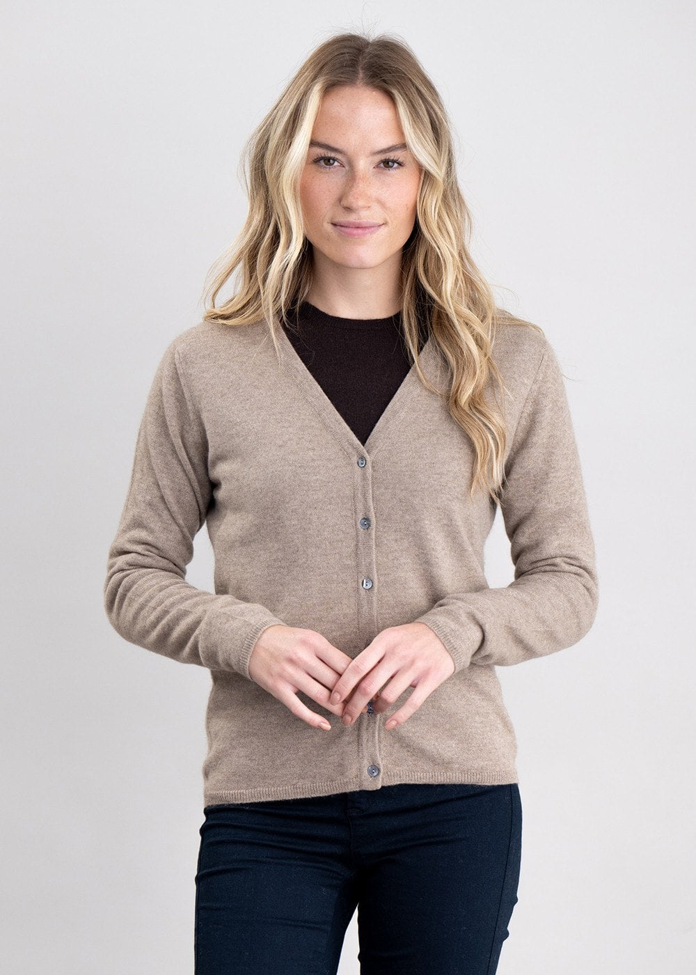 Millie Cashmere Vee Cardigan - Dark Natural - 2