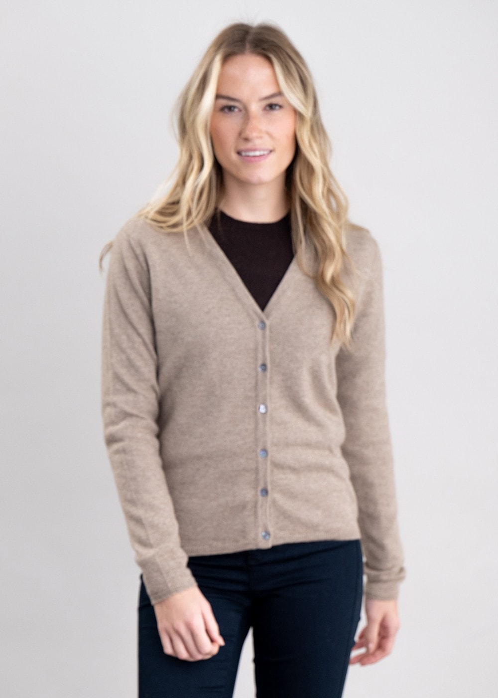 Millie Cashmere Vee Cardigan - Dark Natural - 3