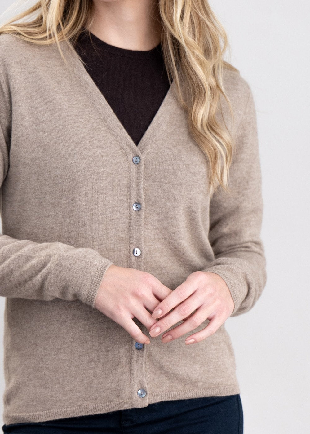 Millie Cashmere Vee Cardigan - Dark Natural - 5