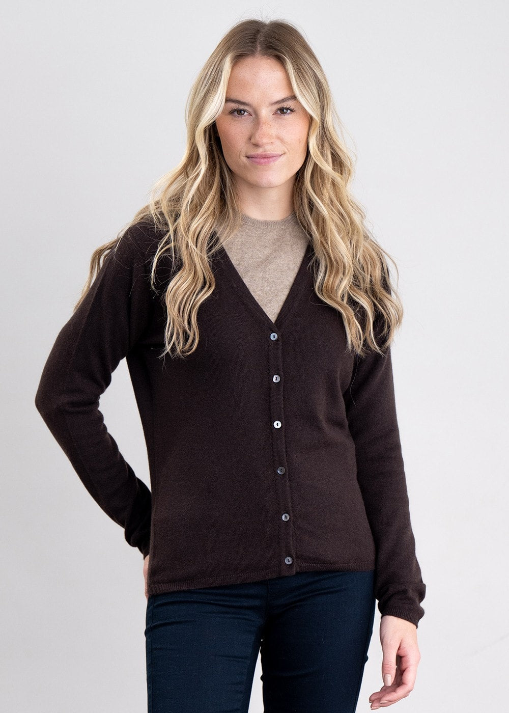 Millie Cashmere Vee Cardigan - Ebony - 0