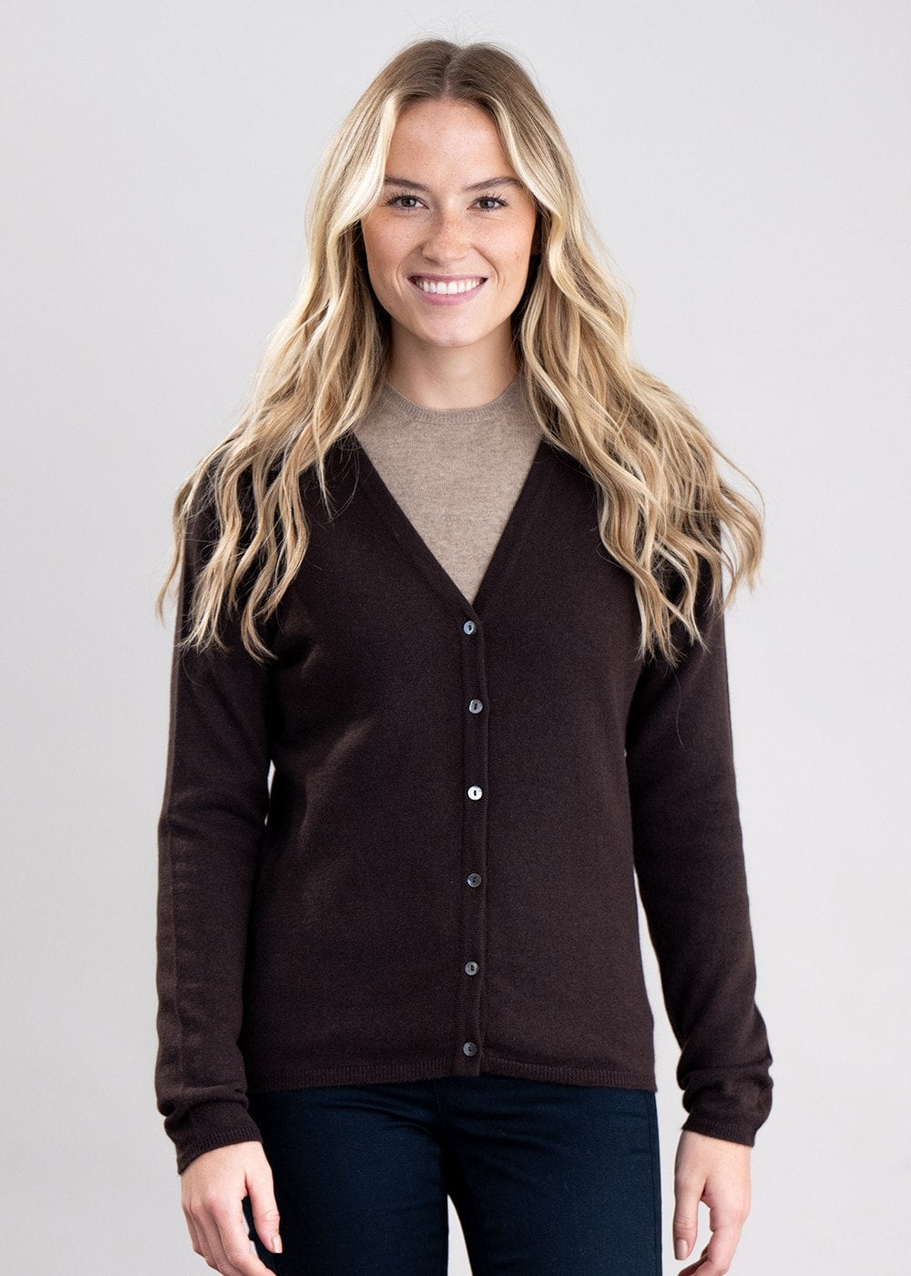 Millie Cashmere Vee Cardigan - Ebony - 1