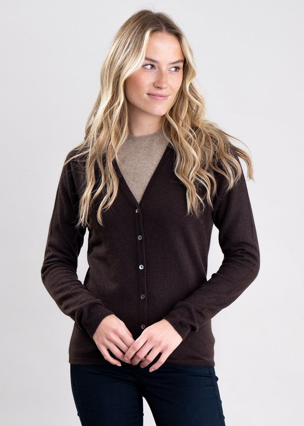 Millie Cashmere Vee Cardigan - Ebony - 2