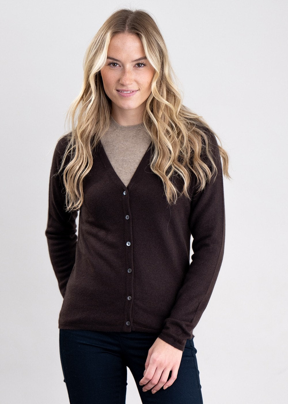 Millie Cashmere Vee Cardigan - Ebony - 3