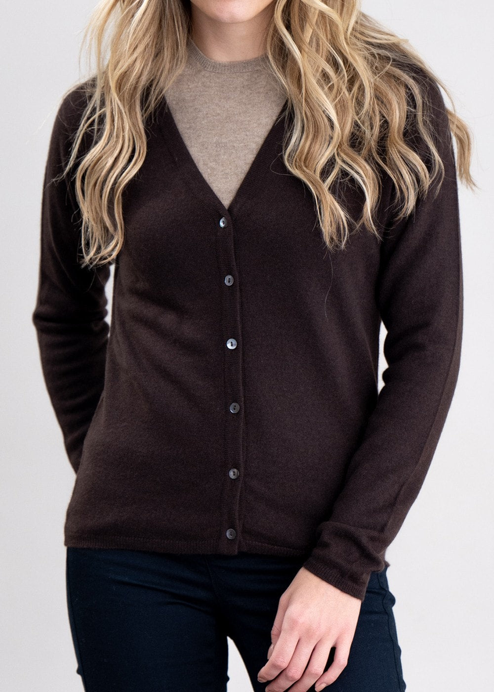 Millie Cashmere Vee Cardigan - Ebony - 4