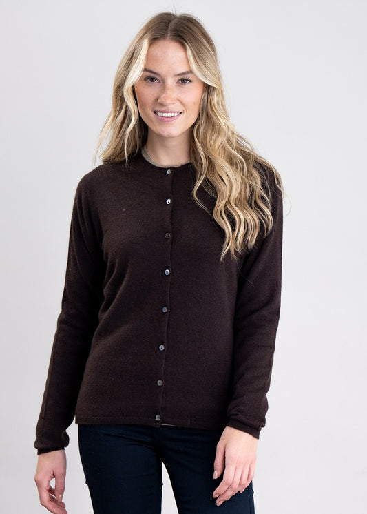 Millie Cashmere High Button Cardigan - Ebony - 1