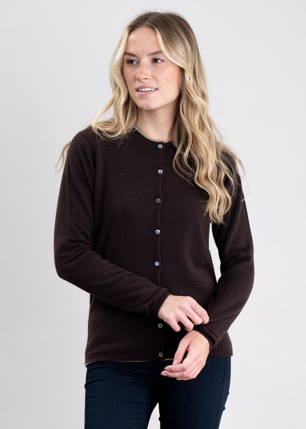 Millie Cashmere High Button Cardigan - Ebony - 3