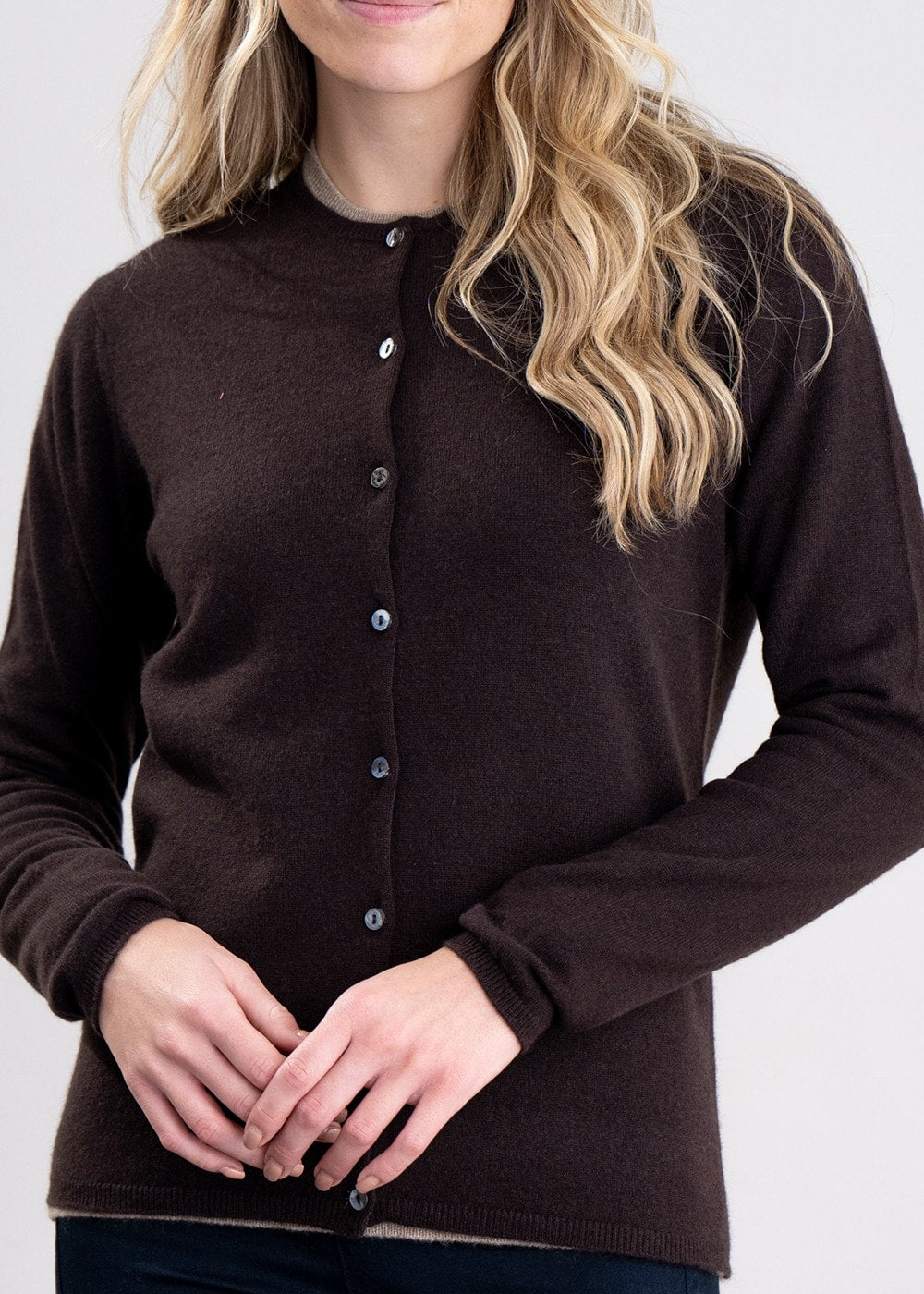 Millie Cashmere High Button Cardigan - Ebony - 4