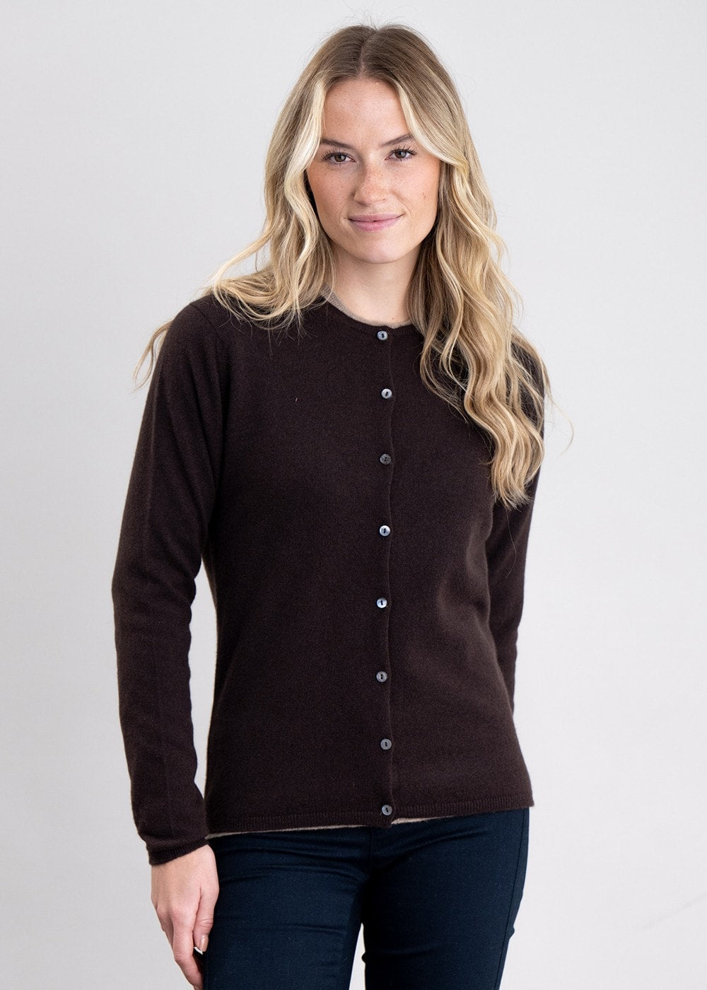 Millie Cashmere High Button Cardigan - Ebony - 5