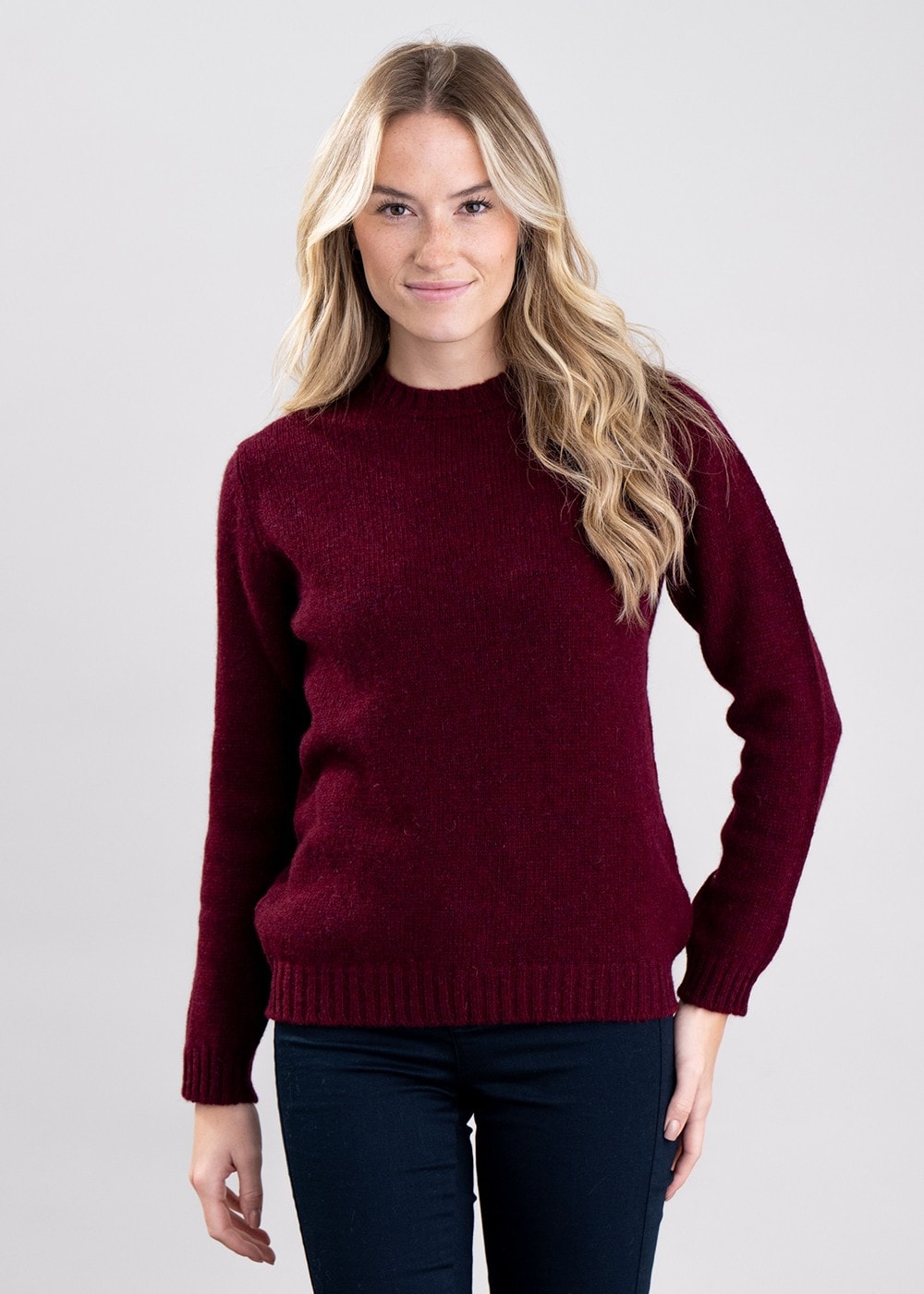 Sharon Shetland Crew Neck - Bordeaux Mix - 1