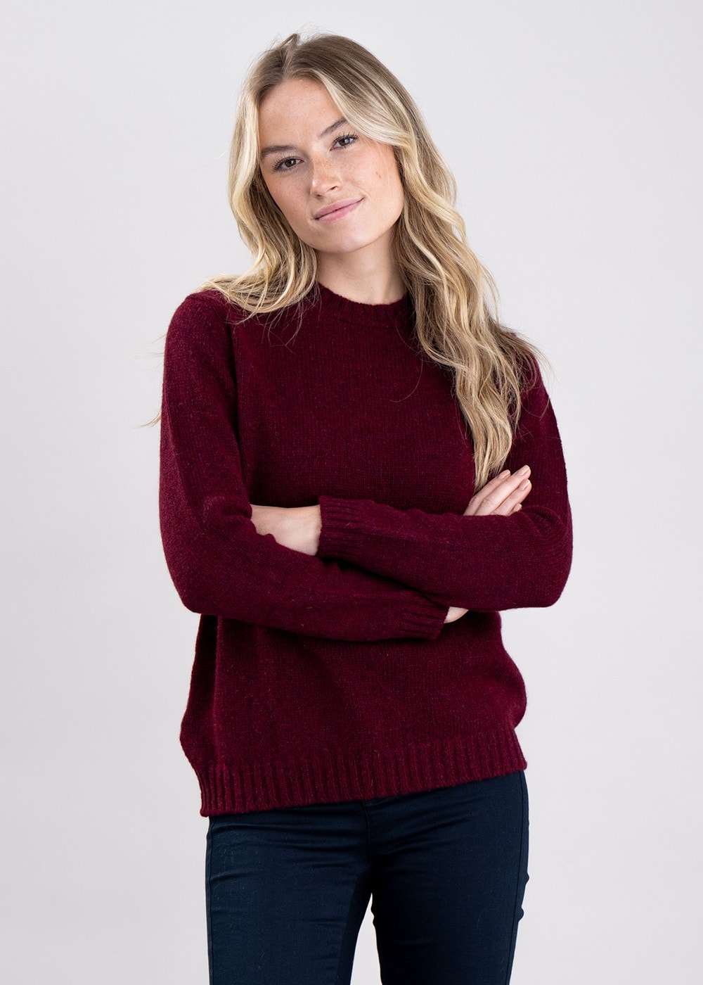 Sharon Shetland Crew Neck - Bordeaux Mix - 2