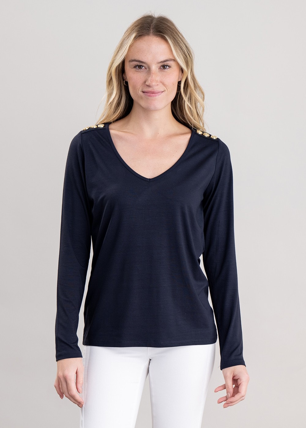 Long Sleeve V-Neck T-Shirt - Ink Navy - 1