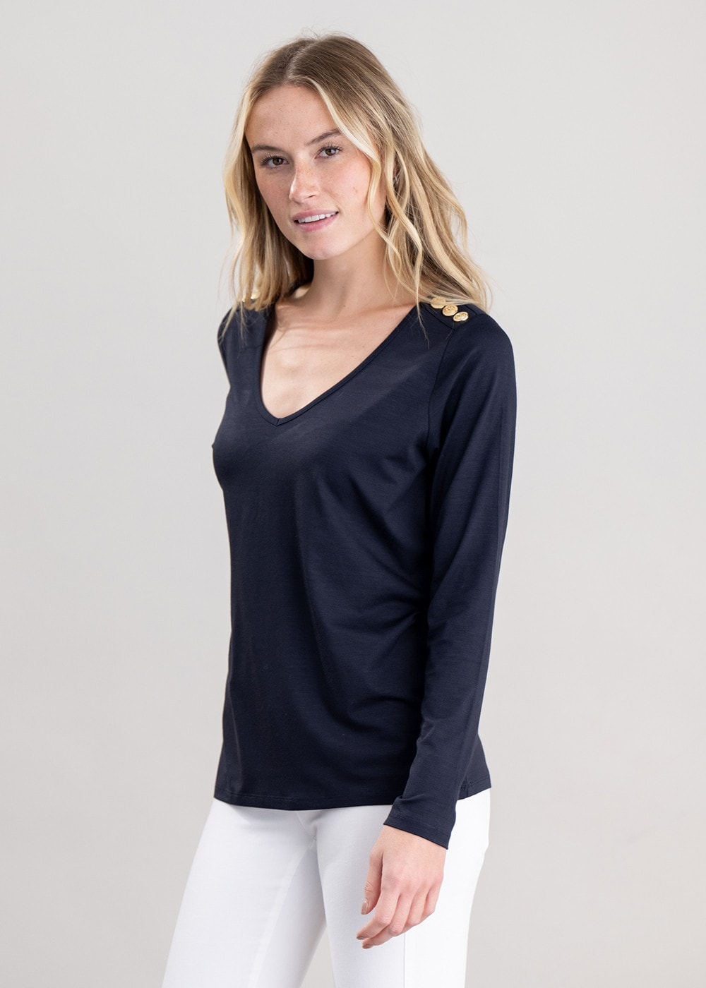 Long Sleeve V-Neck T-Shirt - Ink Navy - 2