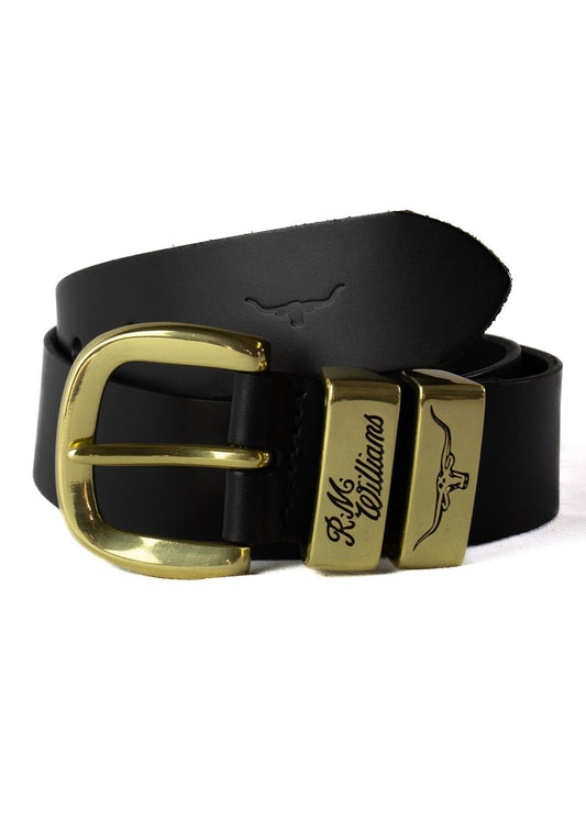 3 Piece 1.5" Brass Buckle Belt - Black - 1