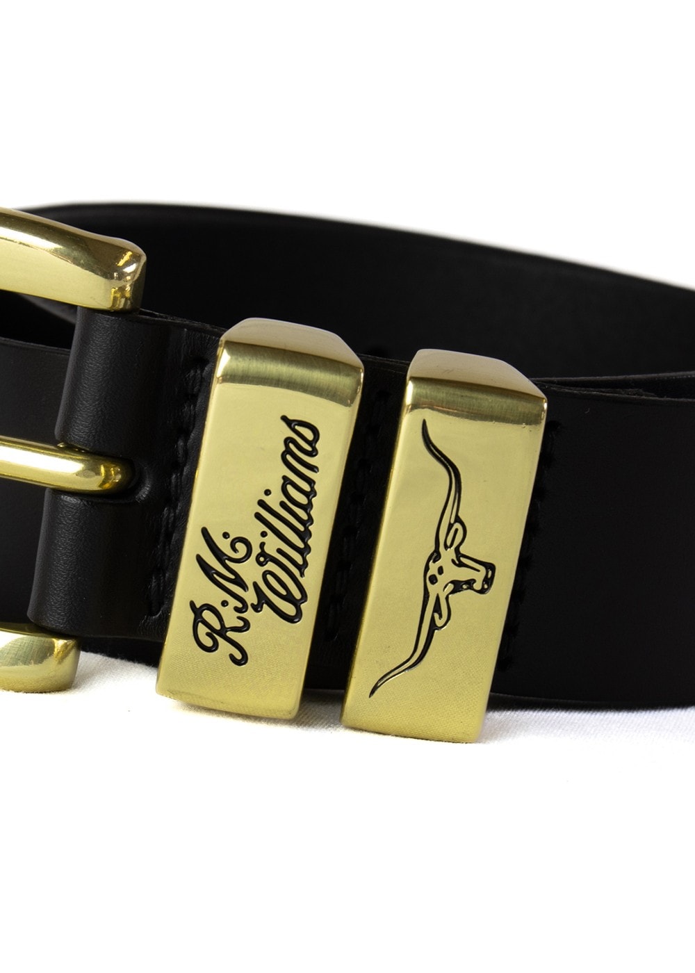 3 Piece 1.5" Brass Buckle Belt - Black - 2