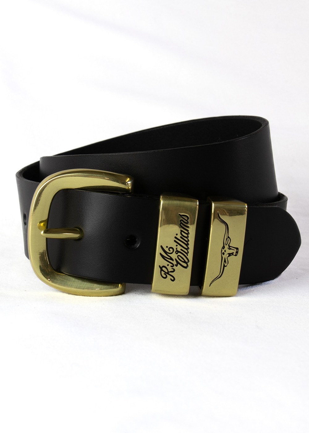 3 Piece 1.5" Brass Buckle Belt - Black - 5