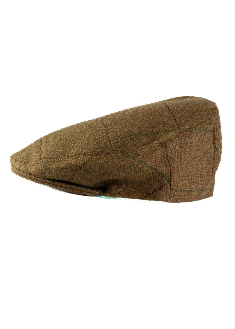 Branxton Tweed Cap - Almond Brown Herringbone with Green and Red Overch - 1